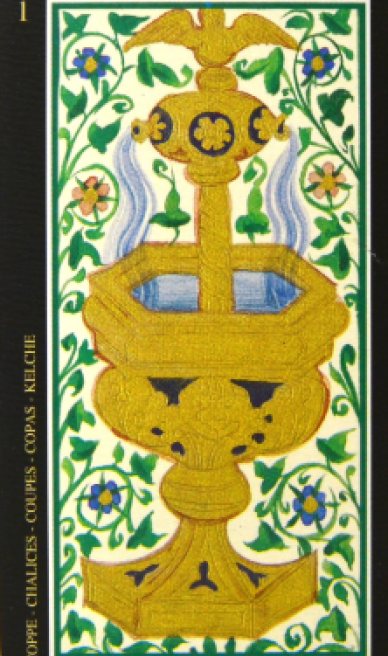 Ace of Cups tarot card from the Visconti-Sforza Tarot Cards
