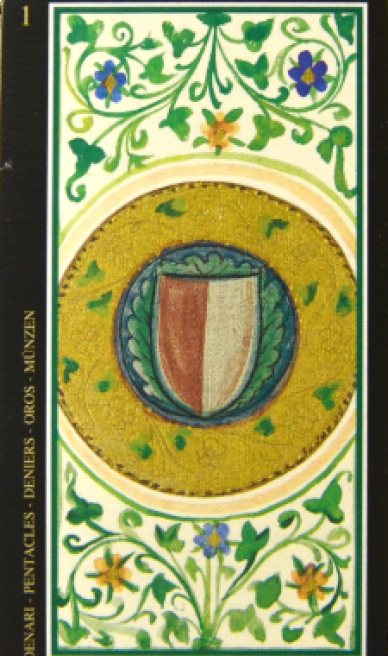Ace of Pentacles tarot card from the Visconti-Sforza Tarot Cards