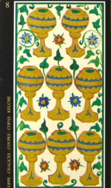 Eight of Cups tarot card from the Visconti-Sforza Tarot Cards
