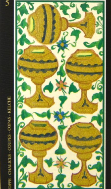 Five of Cups tarot card from the Visconti-Sforza Tarot Cards