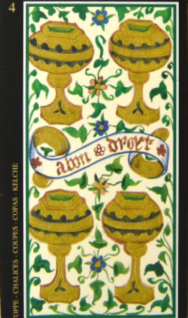 Four of Cups tarot card from the Visconti-Sforza Tarot Cards