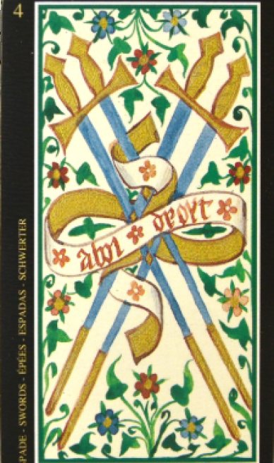 Four of Swords tarot card from the Visconti-Sforza Tarot Cards