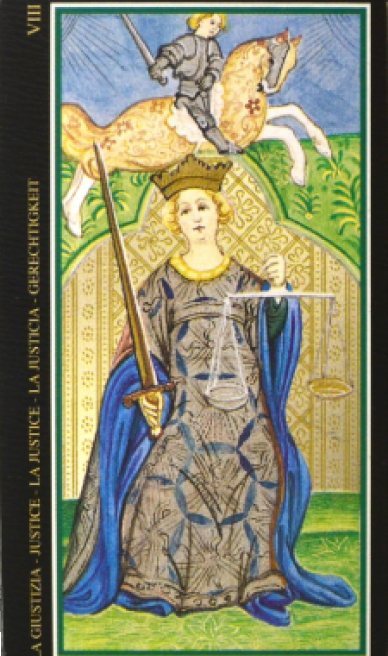 Justice tarot card from the Visconti-Sforza Tarot Cards