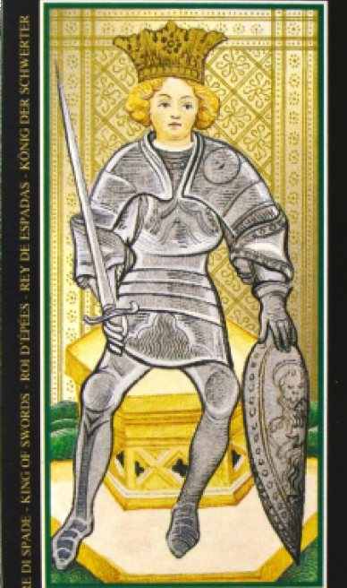 King of Swords tarot card from the Visconti-Sforza Tarot Cards
