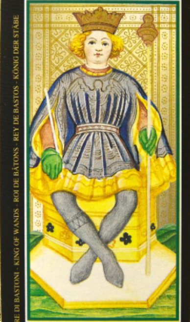King of Wands tarot card from the Visconti-Sforza Tarot Cards
