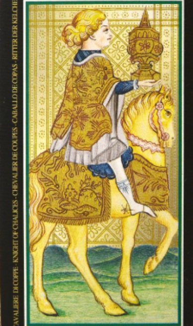 Knight of Cups tarot card from the Visconti-Sforza Tarot Cards