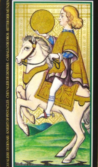 Knight of Pentacles tarot card from the Visconti-Sforza Tarot Cards