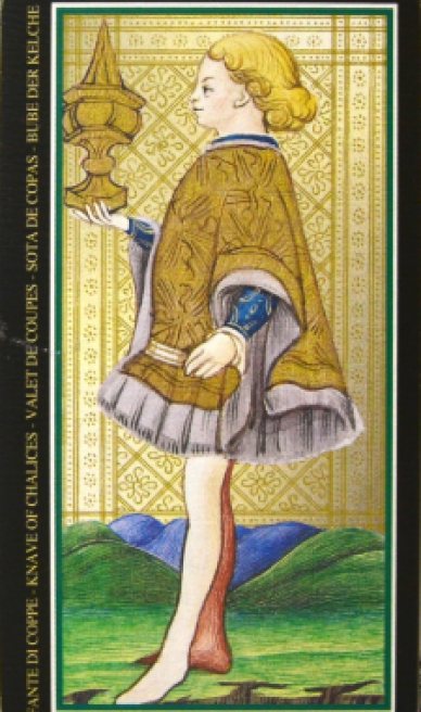 Page of Cups tarot card from the Visconti-Sforza Tarot Cards