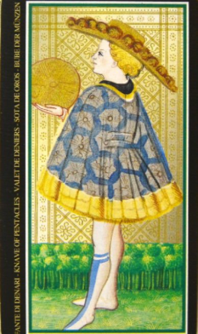 Page of Pentacles tarot card from the Visconti-Sforza Tarot Cards