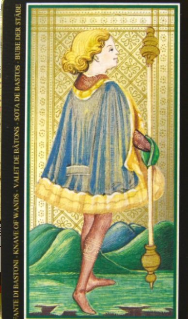Page of Wands tarot card from the Visconti-Sforza Tarot Cards
