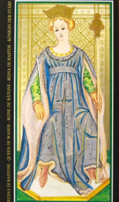 Queen of Wands tarot card from the Visconti-Sforza Tarot Cards