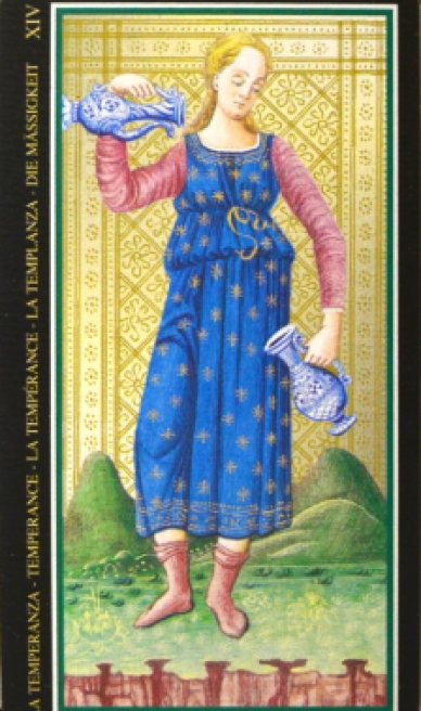 Temperance tarot card from the Visconti-Sforza Tarot Cards