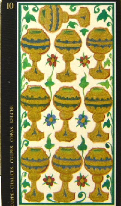 Ten of Cups tarot card from the Visconti-Sforza Tarot Cards
