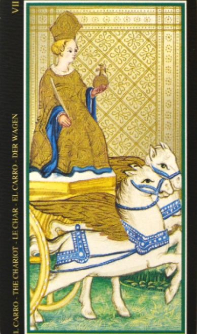 The Chariot tarot card from the Visconti-Sforza Tarot Cards