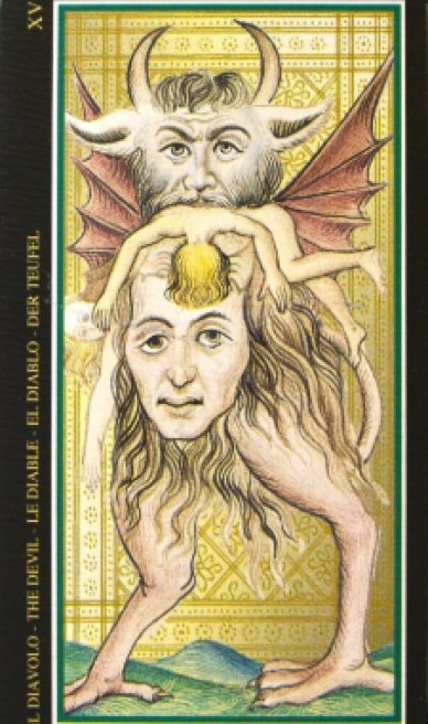 The Devil tarot card from the Visconti-Sforza Tarot Cards