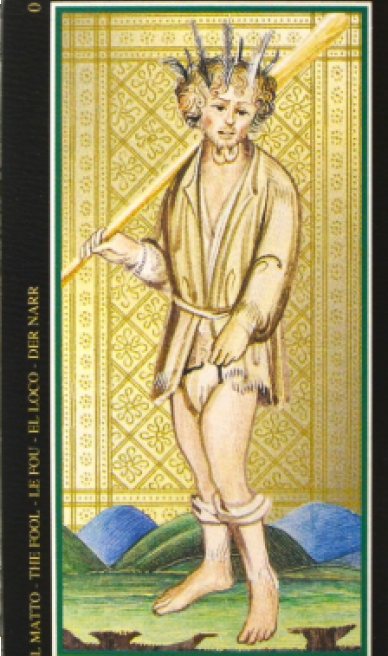 The Fool tarot card from the Visconti-Sforza Tarot Cards