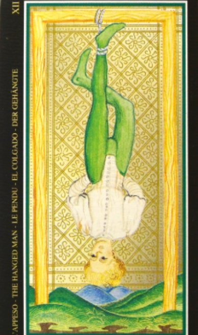 The Hanged Man tarot card from the Visconti-Sforza Tarot Cards