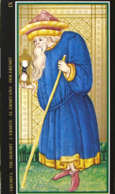 The Hermit tarot card from the Visconti-Sforza Tarot Cards