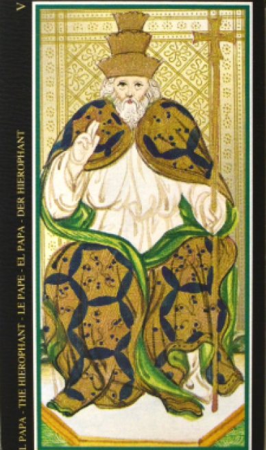 The Hierophant tarot card from the Visconti-Sforza Tarot Cards