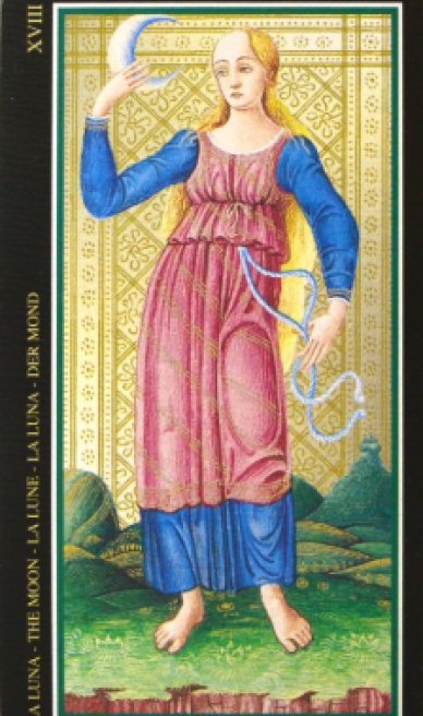 The Moon tarot card from the Visconti-Sforza Tarot Cards