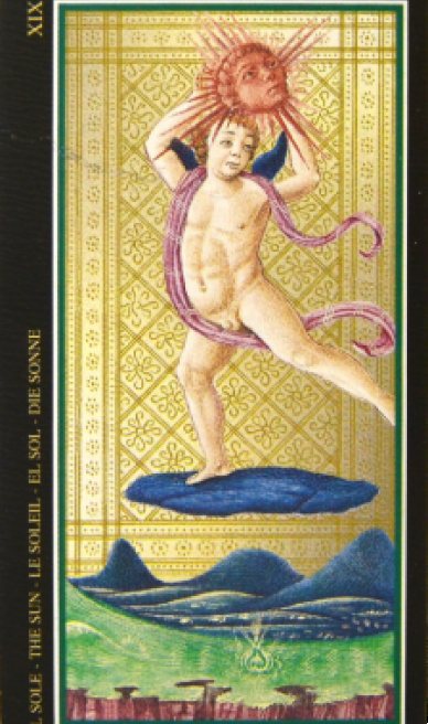 The Sun tarot card from the Visconti-Sforza Tarot Cards