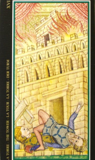 The Tower tarot card from the Visconti-Sforza Tarot Cards