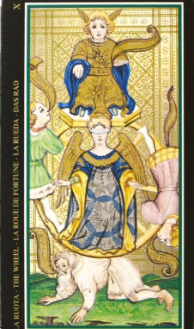 Wheel of Fortune tarot card from the Visconti-Sforza Tarot Cards